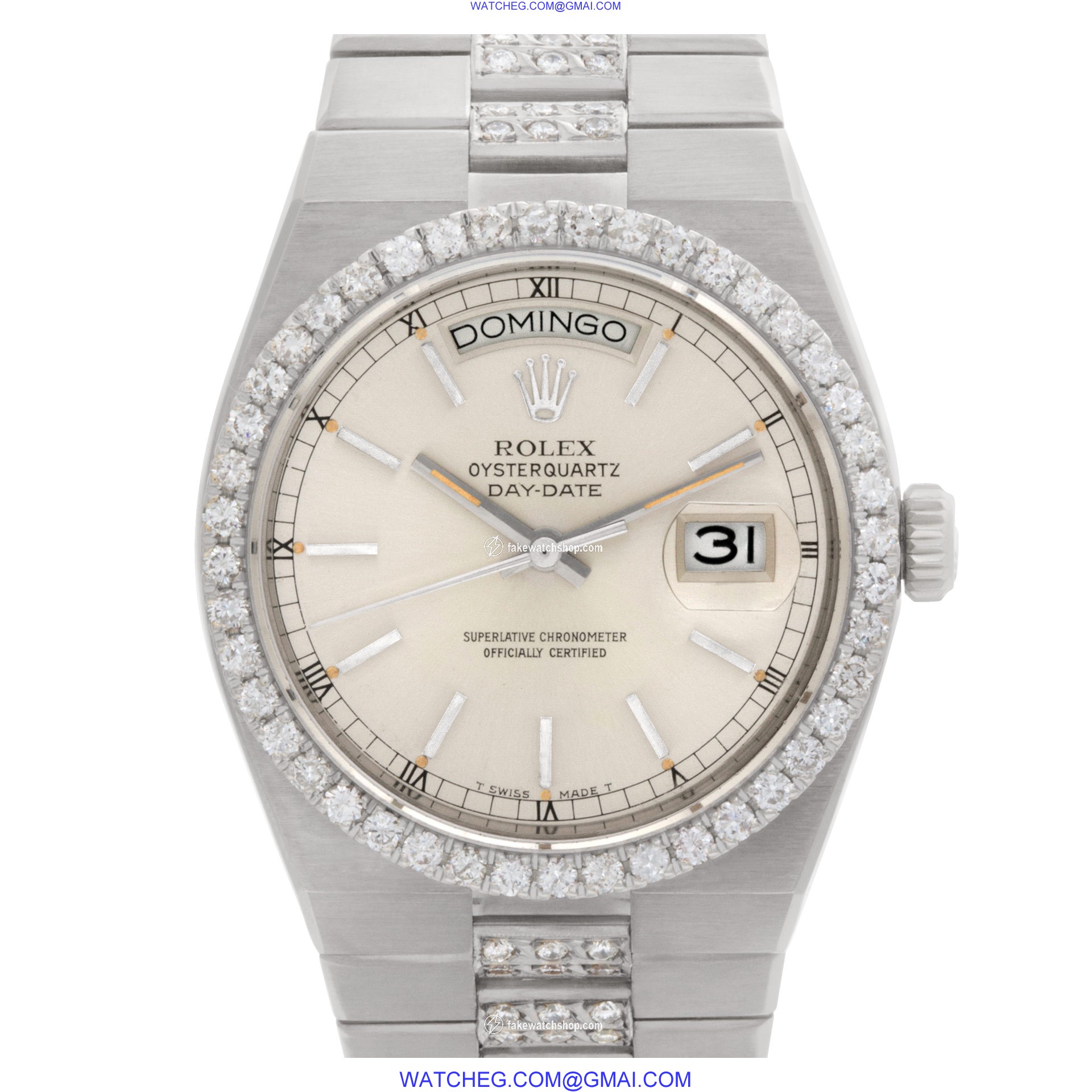 Rolex 19019 Oysterquartz Day Date Quartz Male 18k White Gold