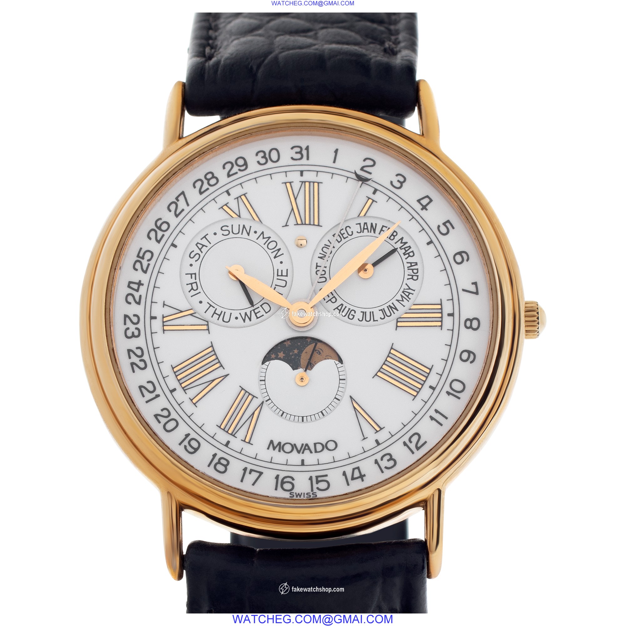 Movado 87-03-862 Annual Calendar Quartz Unisex Gold Fill