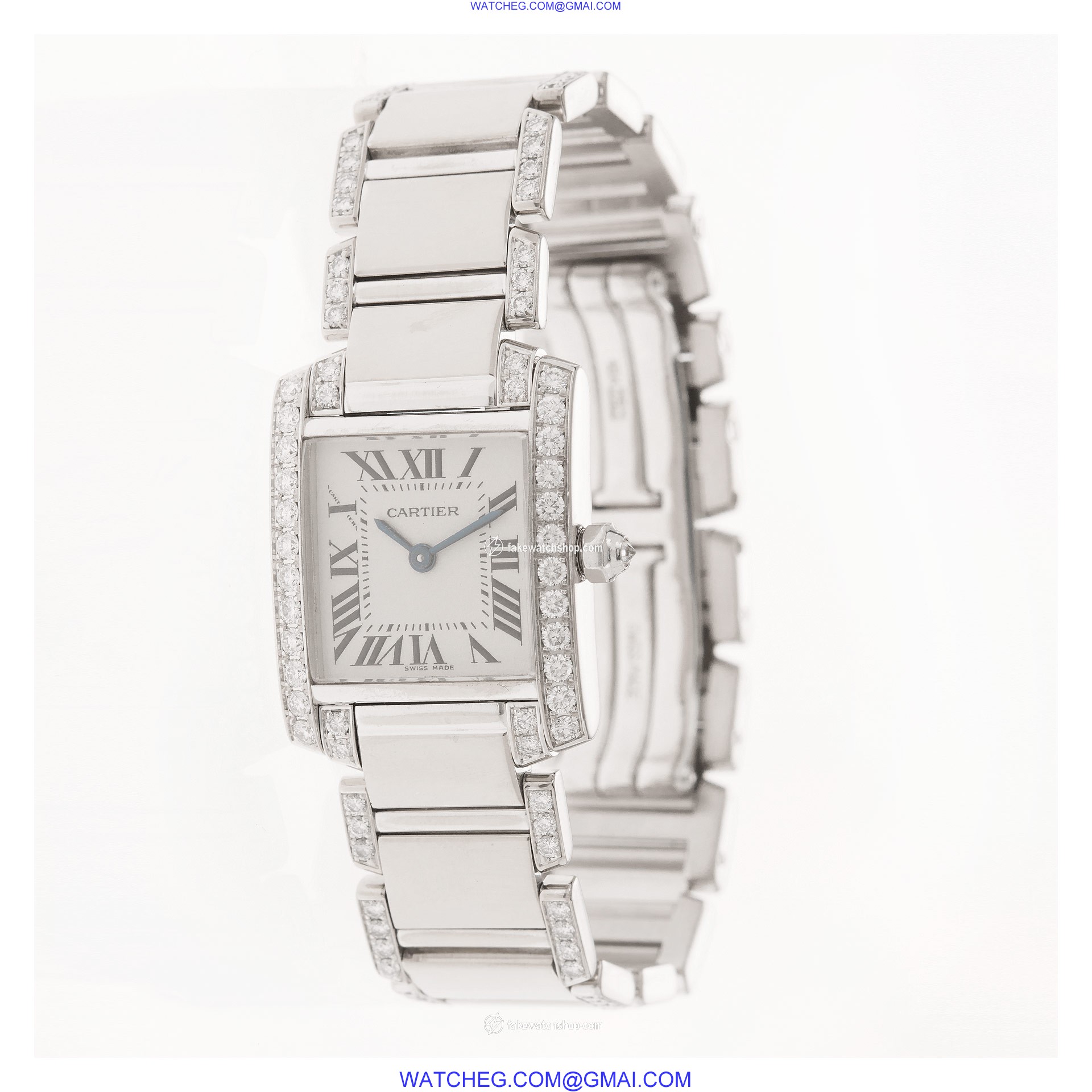 Cartier 2403 Tank Francaise Quartz Female 18k White Gold 3