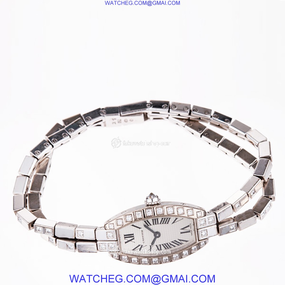Cartier 47422 CE Tonneau Quartz Female 18k White Gold 4