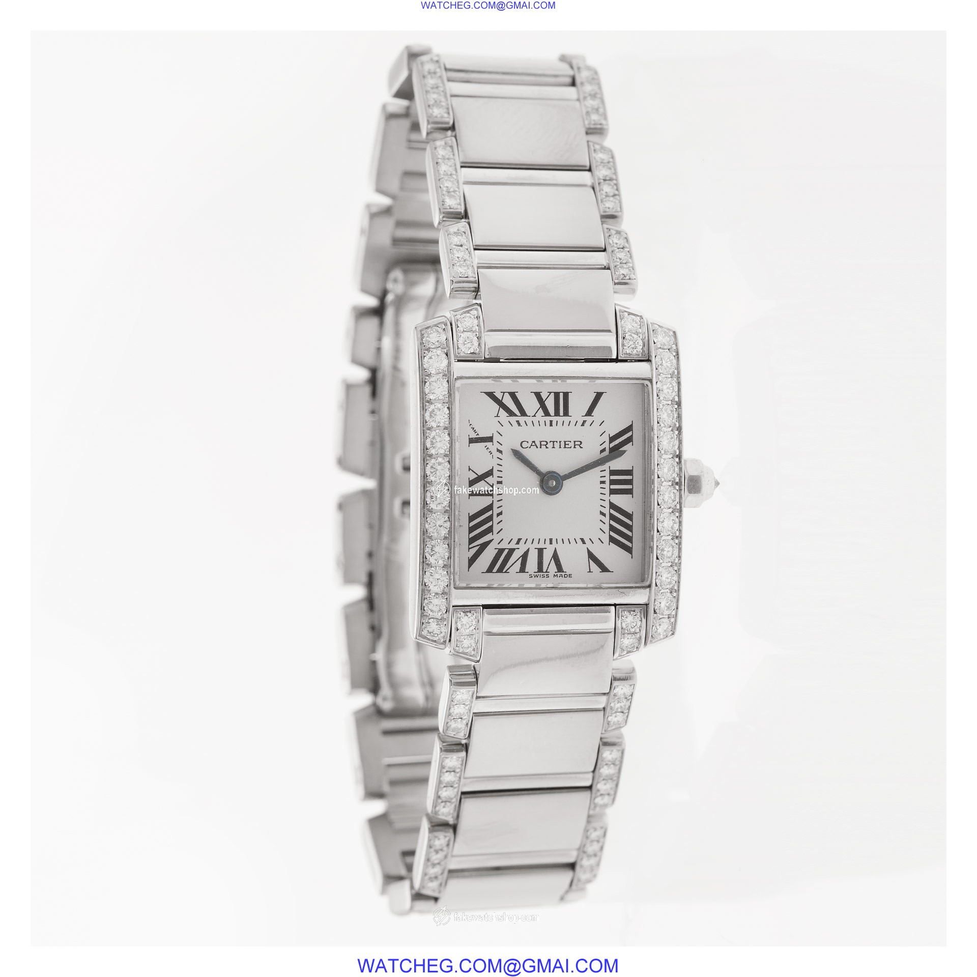 Cartier 2403 Tank Francaise Quartz Female 18k White Gold 4